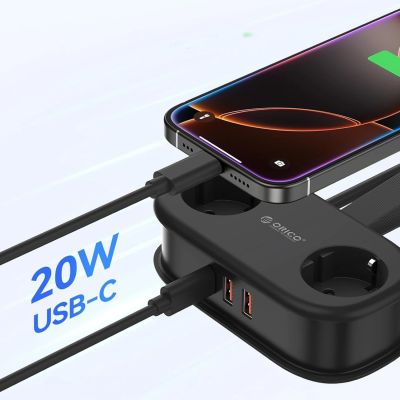 4. Listwa zasilająca Orico AP3 20W GaN 5w1 2x AC + 2x USB-A + 1x USB-C - czarna