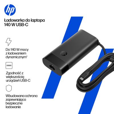 13. Zasilacz sieciowy HP 140W Laptop Charger USB-C czarny B7NM4AA