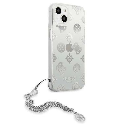 4. Etui Guess Peony Chain Collection na iPhone 13 mini - srebrne