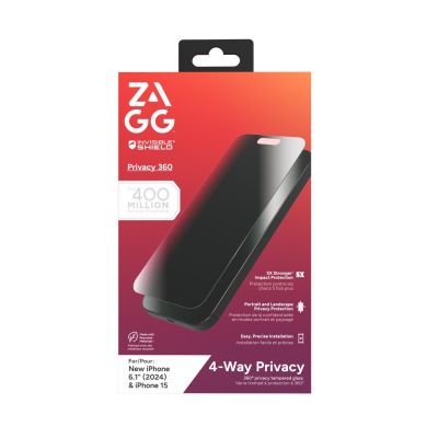 4. ZAGG InvisibleShield Glass Elite Privacy 360 - szkło prywatyzujące do iPhone 15/16 (4 kierunki)