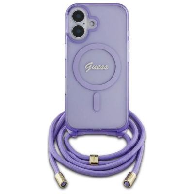 2. Etui Guess Crossbody Cord Script MagSafe na iPhone 16 - fioletowe