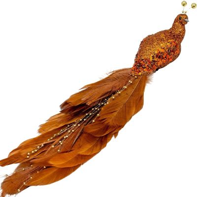 7. PTASZEK DEKORACYJNY NA KLIPSIE 38CM BRĄZOWO MIEDZIANY