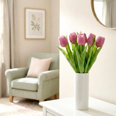 21. BUKIET 7 TULIPANÓW JASNO FIOLETOWYCH 31CM JAK ŻYWYCH DEKORACJA WIOSENNA