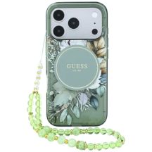 Etui Guess IML Flowers Pearl Strap MagSafe na iPhone 18 Pro / 17 Pro - zielone