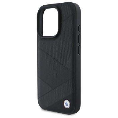 6. Etui BMW Sign Leather Crossing Lines Pattern na iPhone 16 Pro Max - czarne