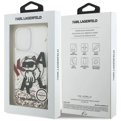 8. Etui Karl Lagerfeld Liquid Glitter Choupette Logo MagSafe na iPhone 17 - przezroczyste