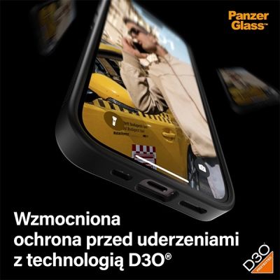 7. Etui PanzerGlass ClearCase na iPhone 15 z certyfikatem Military Grade - przezroczysto-czarne