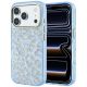 Etui Guess IML Leopard Glitter Triangle Logo MagSafe do iPhone 17 Pro / 18 Pro - niebieskie
