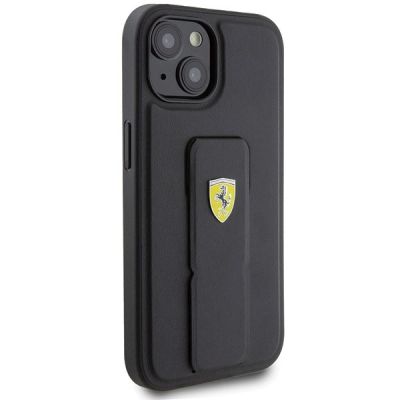 4. Etui Ferrari Grip Stand Metal Logo na iPhone 15 - czarne