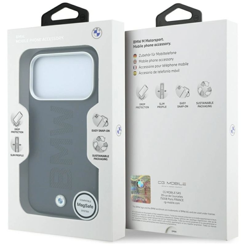 8. Etui BMW Sign Centered Deboss MagSafe na iPhone 18 Pro Max / 17 Pro Max - szare