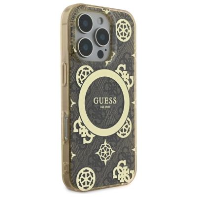 4. Etui Guess IML Peony On 4G Background MagSafe na iPhone 16 Pro - brązowe