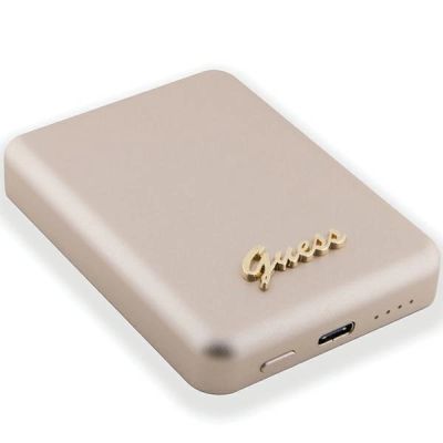 4. Powerbank indukcyjny Guess MagSafe Metal Script Logo 5W 3000mAh - złoty