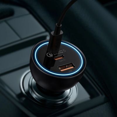6. Ładowarka samochodowa Baseus 160W z technologią Qualcomm® Quick Charge™ 5 2x USB-C + 1x USB-A - szara