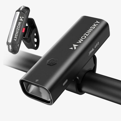 4. Zestaw lampek rowerowych Wozinsky WSBLB2 przednia (400 lm) USB-C i tylna USB micro - czarny