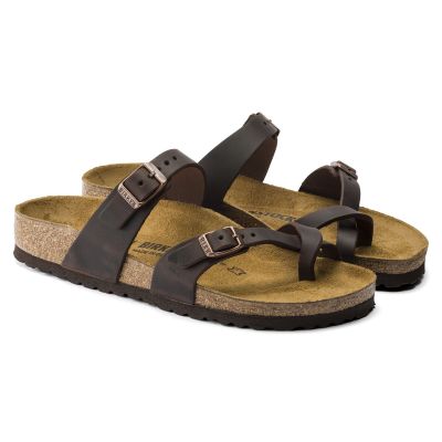 5. Klapki damskie Birkenstock Mayari Habana Narrow japonki na wąską stopę skóra nubukowa brązowe (0171323)