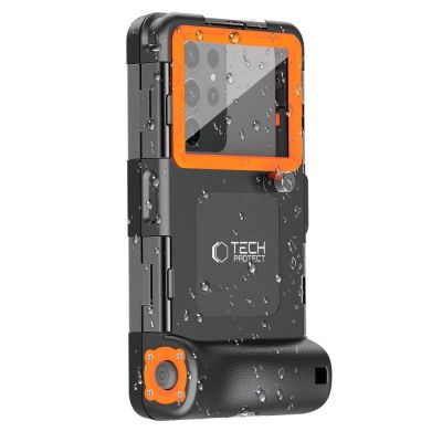 2. Pokrowiec Tech-Protect Waterproof Case wodoodporny IPX8 na smartfony 4.7-6.7" - czarno-pomarańczowy