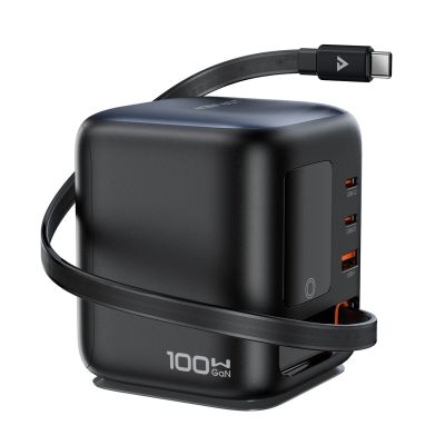 4. Ładowarka biurkowa Acefast Z10 GaN 100 W 3xUSB ze zwijanym kablem USB-C i wyświetlaczem TFT - czarna