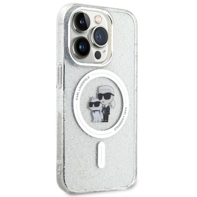 4. Etui Karl Lagerfeld Karl&Choupette Glitter MagSafe na iPhone 15 Pro - przezroczyste