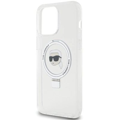 6. Etui Karl Lagerfeld Ring Stand Karl Head MagSafe do iPhone 15 Pro - białe
