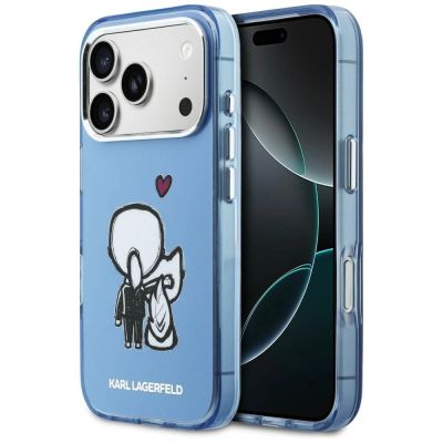 Etui Karl Lagerfeld Karl & Choupette Back MagSafe na iPhone 17 Pro - niebieskie