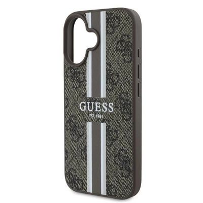 6. Etui Guess 4G Printed Stripes MagSafe na iPhone 16 Plus - brązowe