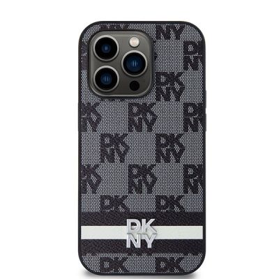 3. Etui DKNY Leather Checkered Mono Pattern & Printed Stripes na iPhone 14 Pro - czarne