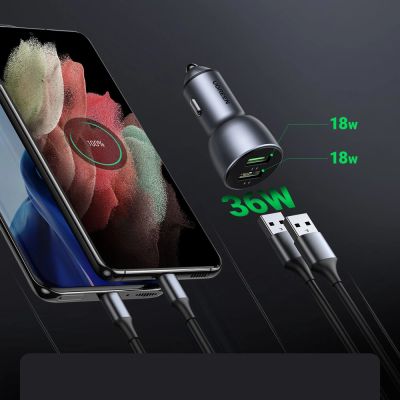 2. Ugreen szybka ładowarka samochodowa 2x USB 36W Quick Charge SCP FCP AFC szary (CD213 10144)