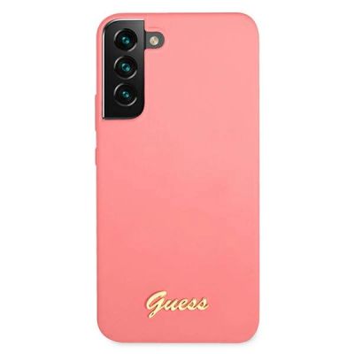 3. Etui Guess Silicone Script Metal Logo na Samsung Galaxy S22+ - fuksjowy