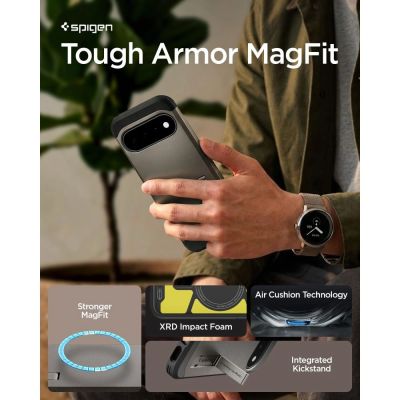 10. Etui Spigen Tough Armor Mag MagSafe na Google Pixel 11 - ciemnoszare
