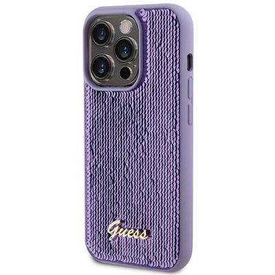 2. Etui Guess Sequin Script Metal na iPhone 15 Pro - fioletowe