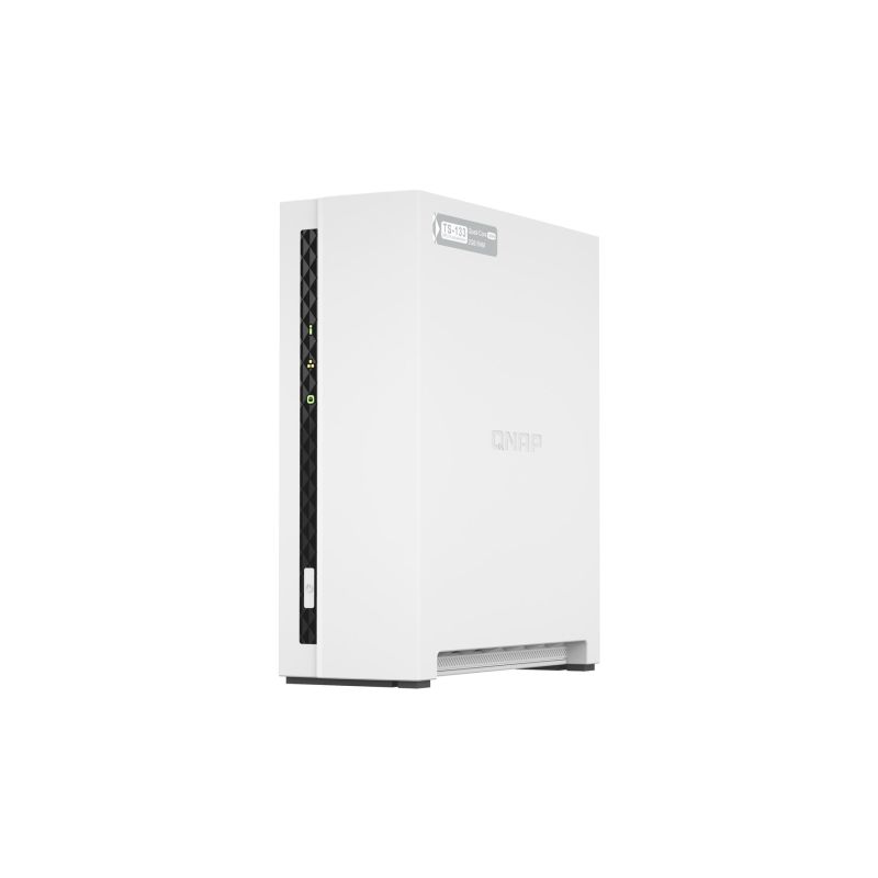 4. Qnap TS-133, Tower,  1 x 2.5"/3.5" SATA, ARM 1.8GHz Quad core, 2GB, 1 x 1GbE, External adapter (PSU)
