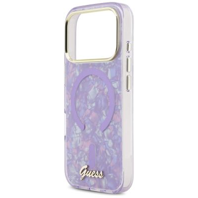 6. Etui Guess IML Shell Script Metal MagSafe na iPhone 17 Pro Max - fioletowe