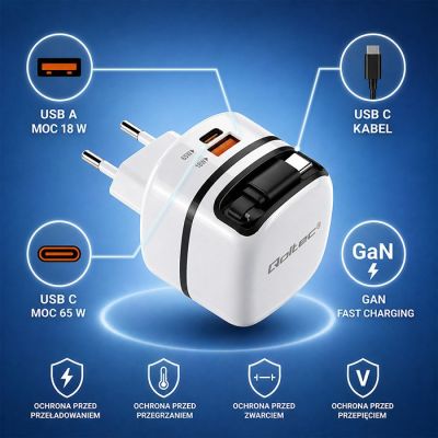 2. QOLTEC ŁADOWARKA SIECIOWA GAN 65W | USB-C PD PPS | 5-20V | 3-3.25A