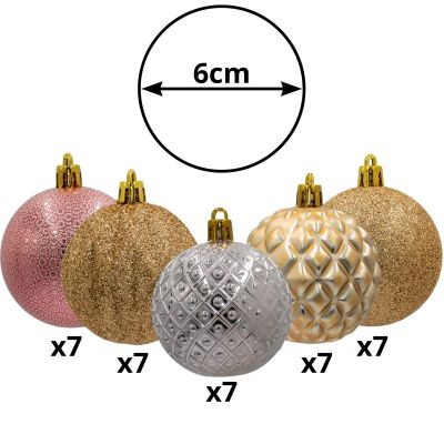 10. BOMBKA DEKORACYJNA PLASTIKOWA 6CM SET 35 SZT ZŁOTY RÓŻOWY