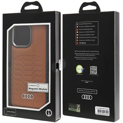 7. Etui Audi Synthetic Leather z MagSafe na iPhone 15 Pro Max - brązowe
