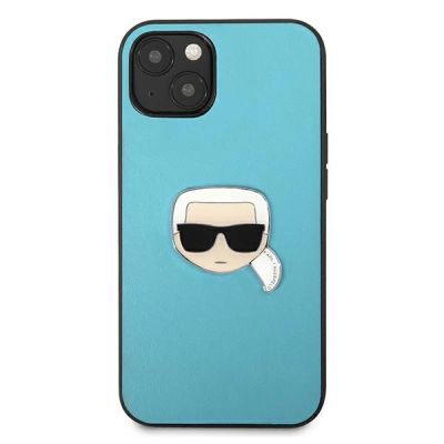 3. Etui Karl Lagerfeld Leather Ikonik Karl's Head Metal na iPhone 13 mini - niebieskie