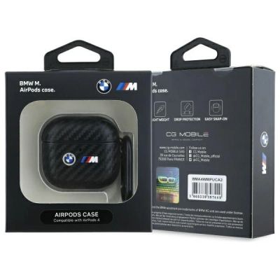 3. Etui BMW Carbon Double Metal Logo na AirPods 4 - czarne