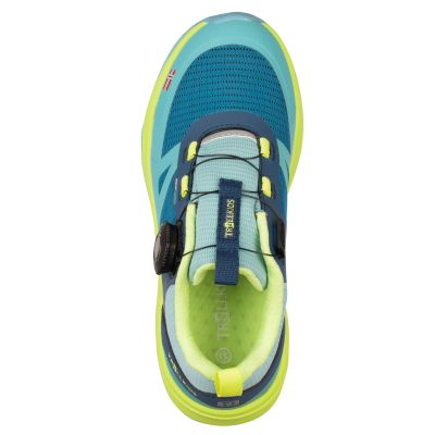 5. Buty Trollkids Trollfjord Hiker Low XT Waterproof niebieski portowy/wiosenny liść/mgła akwamarynowa