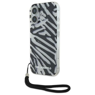Etui Karl Lagerfeld IML Zebra Pattern & Cord na iPhone 16 - czarne
