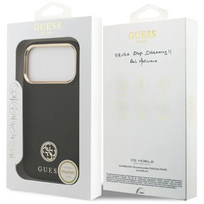 8. Etui Guess Grained Strass Logo MagSafe na iPhone 17 Pro - czarne