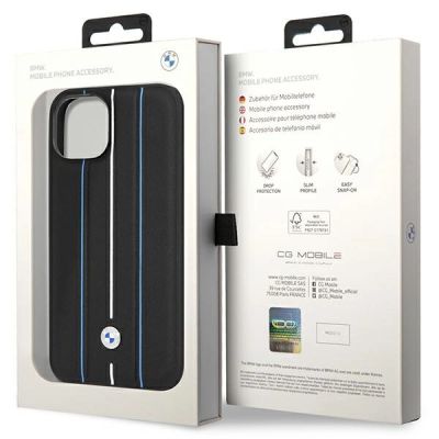 8. Etui BMW Leather Stamp Blue Lines na iPhone 14 - czarne