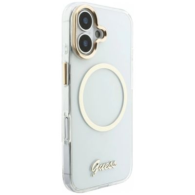 4. Etui Guess IML Script Metal MagSafe na iPhone 17 - przezroczyste