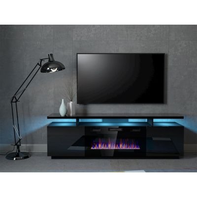 5. Szafka RTV EVA z kominkiem elektrycznym 180x40x52 czarny/czarny połysk