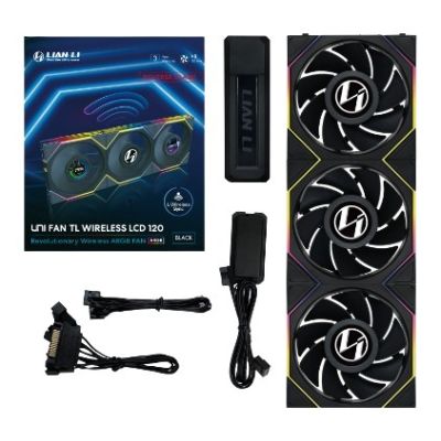 Wentylator Lian Li UNI FAN TL Wireless LCD Lüfter, ARGB, PWM, 3er-Pack inkl. Controller - Reverse Blade, 120mm, czarny