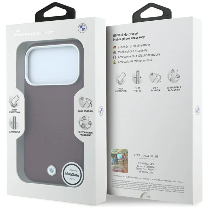 8. Etui BMW Sign Inclined Deboss Letters MagSafe na iPhone 17 Pro Max / 18 Pro Max - bordowe