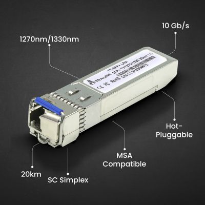 9. Extralink Moduł SFP+ WDM SFP+ 10G 10Gbps 1270/1330nm, single mode, 20km, LC, DOM, para