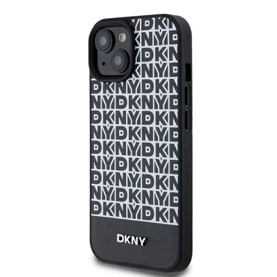 2. Etui DKNY Leather Printed Pattern Metal Logo MagSafe na iPhone 15 / 14 / 13 - czarne
