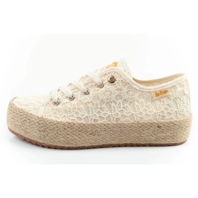 2. Lee Cooper buty sportowe damskie koronkowe trampki beżowe platforma