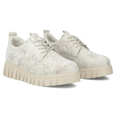 5. Skórzane półbuty na platformie w kwiaty srebrne DP6846 Filippo