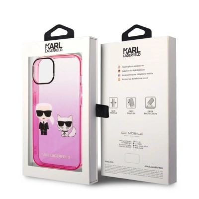 8. Etui Karl Lagerfeld Gradient Ikonik Karl&Choupette na iPhone 14 Plus - różowe